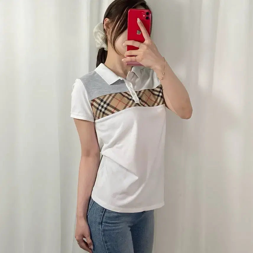 [BUNJANG] Burberry Nova Check White Polo Shirt / 신형 버버리 노바체크 화이트 PK