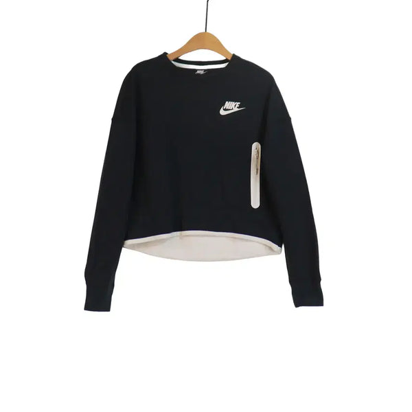 [BUNJANG] Nike Black Cropped Sweatshirt with Logo and Zipper Pocket / NIKE 나이키 크롭 맨투맨 90 블랙 로고 티셔츠