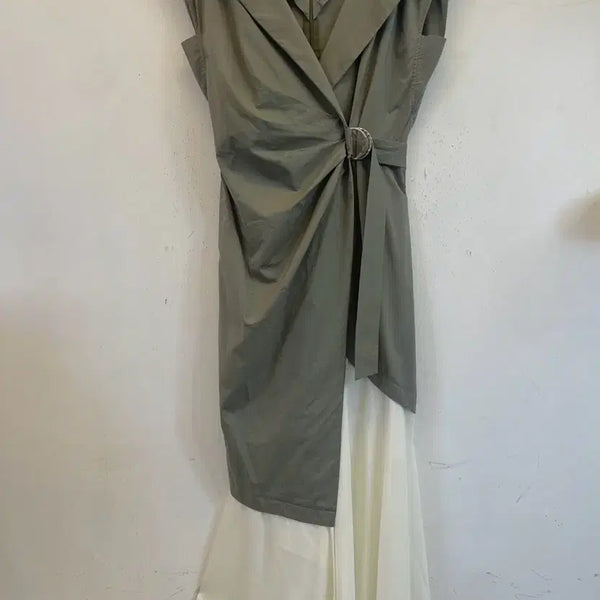 [BUNJANG] EGOIST Khaki Asymmetrical Hem Long Dress Size 55 / (드라이완료)에고이스트 카키 언발롱원피스55 하객룩휴가룩여행룩휴양지룩