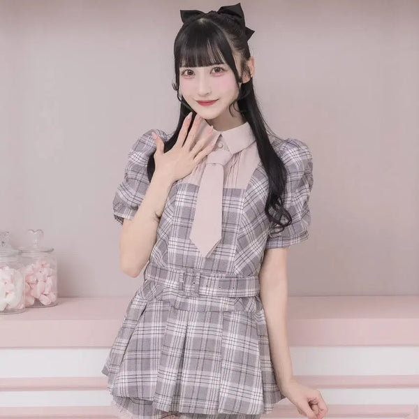 [BUNJANG] Pium Pleated Short Sleeve Set-up Neck Tie / pium 피움 넥타이 플리츠 반팔 셋업