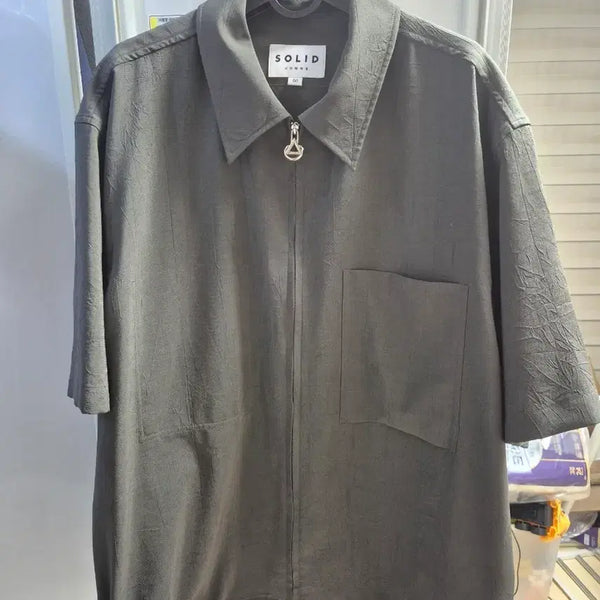 [BUNJANG] Solid Homme Zip-Up Short Sleeve Shirt Khaki Size 50 / 솔리드옴므 집업 반팔 셔츠 카키 50