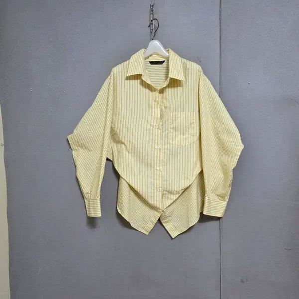 [BUNJANG] Zara Ruched Waist Boxy Fit Shirt Yellow / 자라 허리샤링디자인 박시핏 남방 n7508