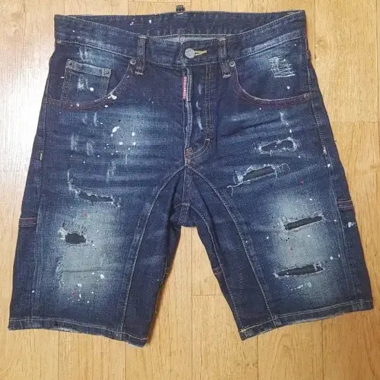 [BUNJANG] DSQUARED2 Men's Distressed Wash & Paint Stretch Shorts Size 46 (30" Waist) / (정품/새상품급)디스퀘어드2 데미지 워싱&페인팅 스판 반바지46,30