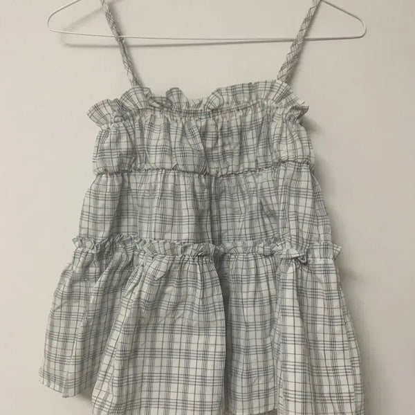 [BUNJANG] Check Pattern Shirring Sleeveless Blouse / 체크 패턴 셔링 민소매 나시 블라우스