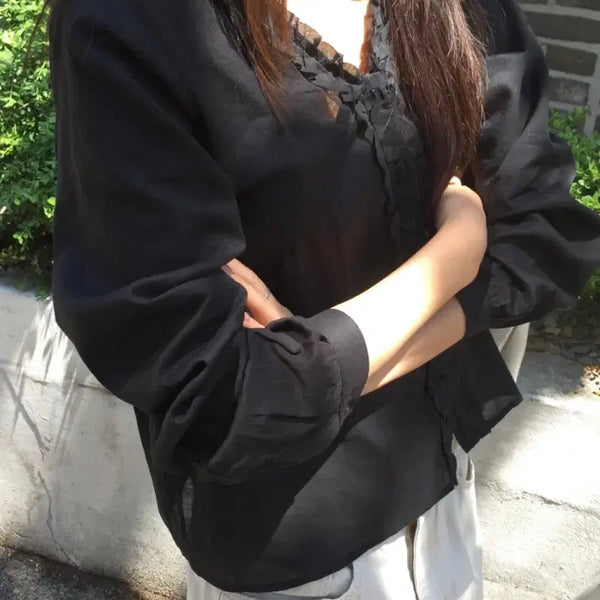 [BUNJANG] Etebleu Soft Frill Blouse Black / 에테블루 soft frill blouse 블랙