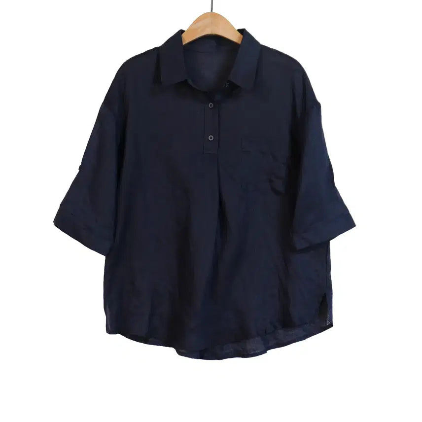 [BUNJANG] Navy 100% Linen Blouse Loose Fit / 네이비 린넨100 블라우스 55 루즈핏 마 셔츠