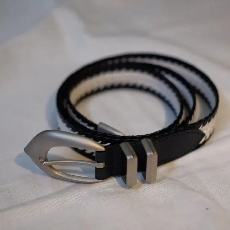 [BUNJANG] Fidelity Weaving Belt Navy White Silver Buckle / 피델리티 위빙벨트
