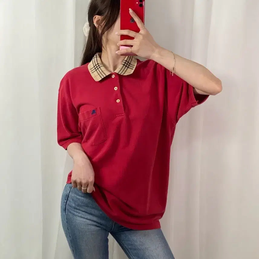 [BUNJANG] Burberry Caranova Check Pocket Polo Shirt / 버버리 카라노바체크 포켓 PK