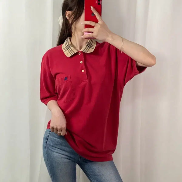 [BUNJANG] Burberry Caranova Check Pocket Polo Shirt / 버버리 카라노바체크 포켓 PK