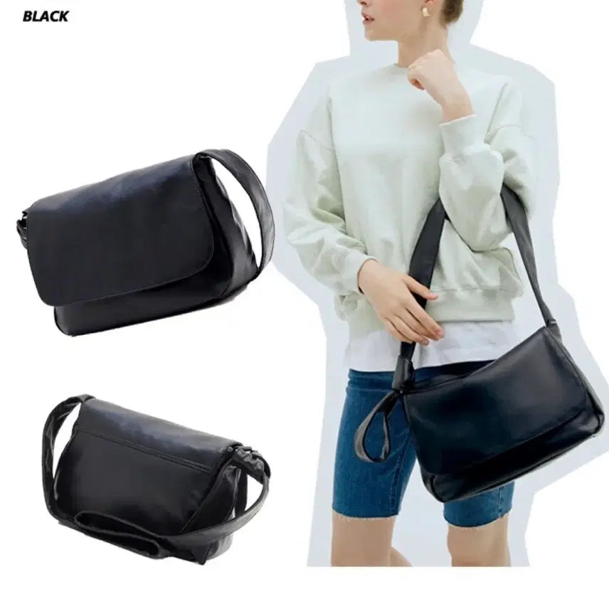 [BUNJANG] JILLSTUART New York Black Leather Messenger Bag / 질바이질스튜어트 블랙 레더 메신저백