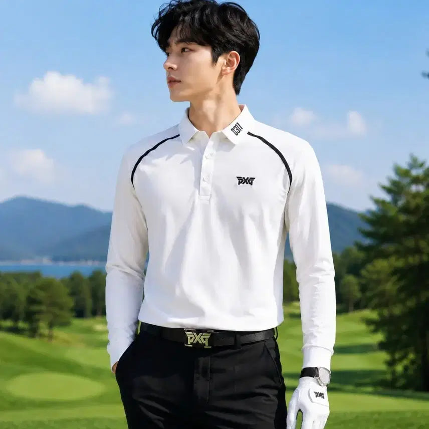 [BUNJANG] PXG Golf Men's Cool Sleeve Collar Long Sleeve T-Shirt - White, Size M / PXG골프 남성 쿨 슬리브 카라 긴팔 티셔츠 M