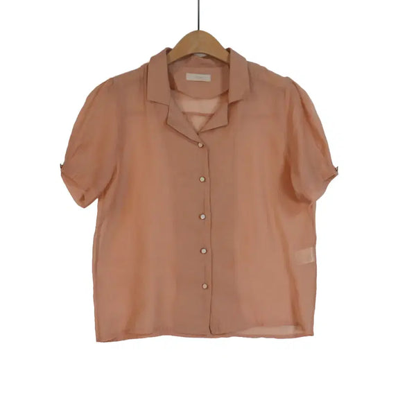 [BUNJANG] Joo'RIT See-through Short-Sleeve Blouse Pink / Joo'RIT 주리트 시스루 블라우스 프리 핑크 반팔 셔츠