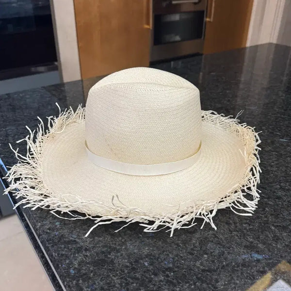 [BUNJANG] Borsalino Panama Hat Wide Brim Fringe Genuine Italy / 보르살리노 파나마햇 프린지 와이드브림 정품 이탈리아