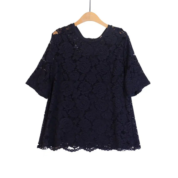 [BUNJANG] Georges Rech Navy Floral Lace Short Sleeve Blouse 88 / GEORGES RECH 조르쥬레쉬 레이스 블라우스 88 네이비