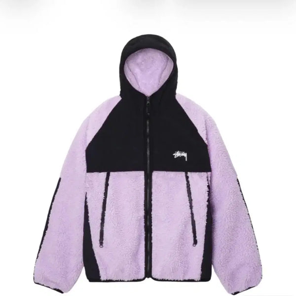 [BUNJANG] Stussy Fleece Full-Zip Hoodie Lavender/Black / 스투시 플리스 후드집업 라벤더/블랙