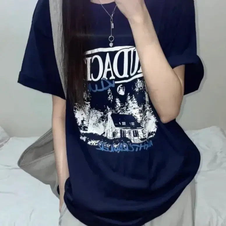 [BUNJANG] Oversized Fit Short Sleeve T-Shirt Navy Free Size / 에이블리 오버핏 반팔 네이비 free