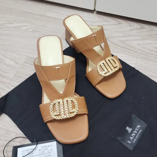 [BUNJANG] Lanvin Collection Crystal Cut-Out Heel Slides - Camel, Size 235 / [235] 한섬 랑방컬렉션 크리스탈 컷아웃 힐 슬라이드 . 새상품