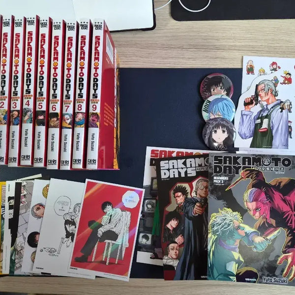 [BUNJANG] Sakamo Days Manga Beginners Pack Volumes 1-9 + Can Badge Bundle Set / 사카모토 데이즈 만화책 비기너즈팩 1-9권 + 캔뱃지 일괄