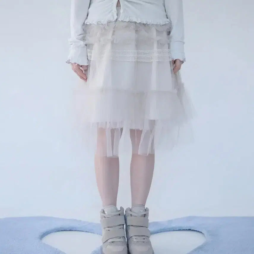 [BUNJANG] Mireco Tulle Frill Midi Skirt Soft Butter / 미레코 TULLE FRILL MIDI SKIRT SOFT BUTTER