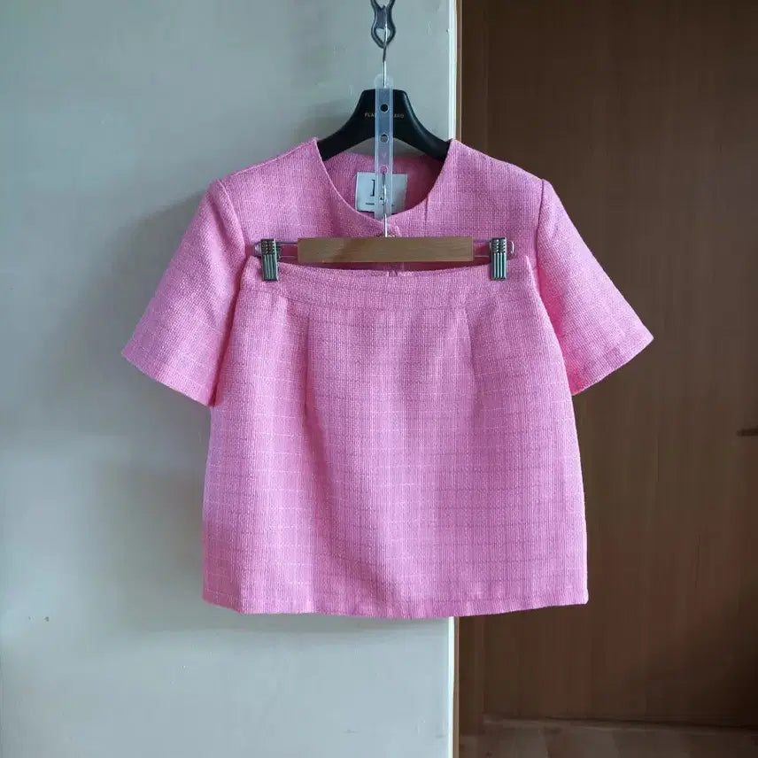 [BUNJANG] DABAGIRL Pink Tweed Two-Piece Set / 새옷수준) 다바걸 핑크 자켓/스커트 세트상품 S