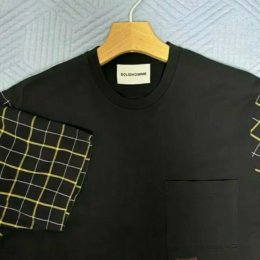 [BUNJANG] Solid Homme Check Color-Block Short-Sleeve Shirt Set Black / 솔리드옴므 체크 배색 셔츠 반팔 티셔츠 블랙 세트