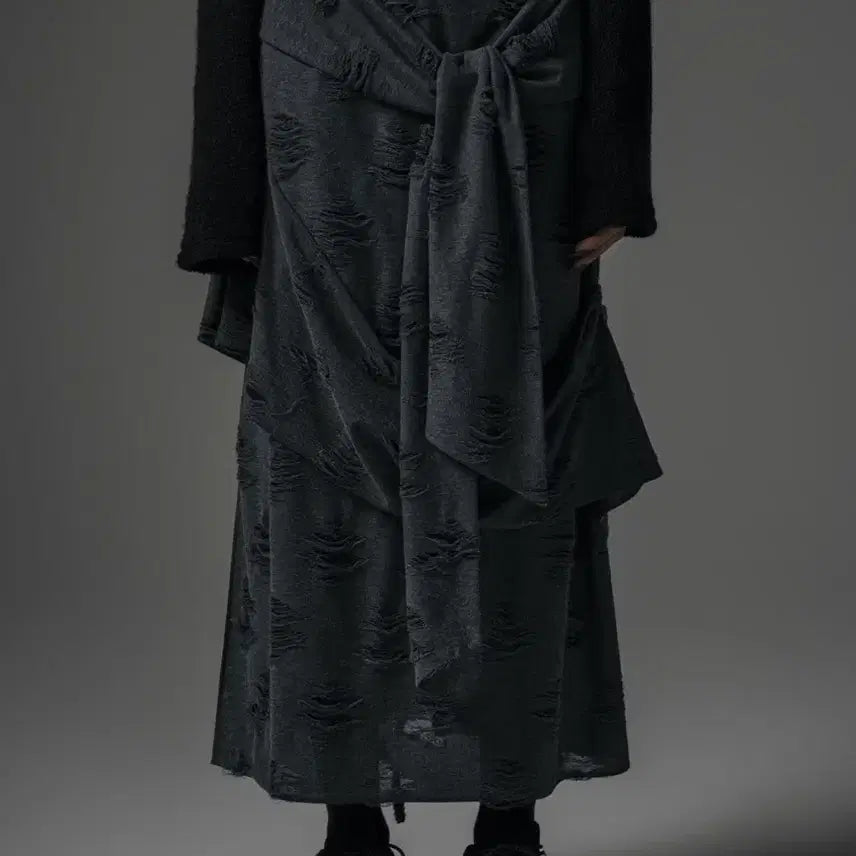 [BUNJANG] Trimingbird Drape Damage Skirt Charcoal / 트리밍버드 드레이프 데미지 스커트 차콜