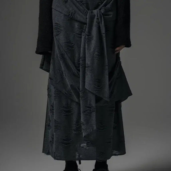 [BUNJANG] Trimingbird Drape Damage Skirt Charcoal / 트리밍버드 드레이프 데미지 스커트 차콜