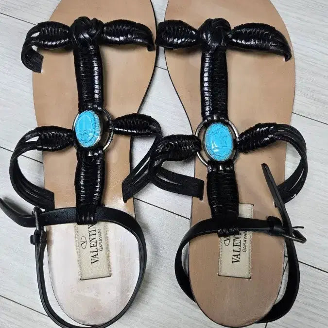 [BUNJANG] Valentino Garavani Turquoise Leather Flat Sandals Size 37.5 / 발렌티노 가라바니 터키석 레더샌들37.5