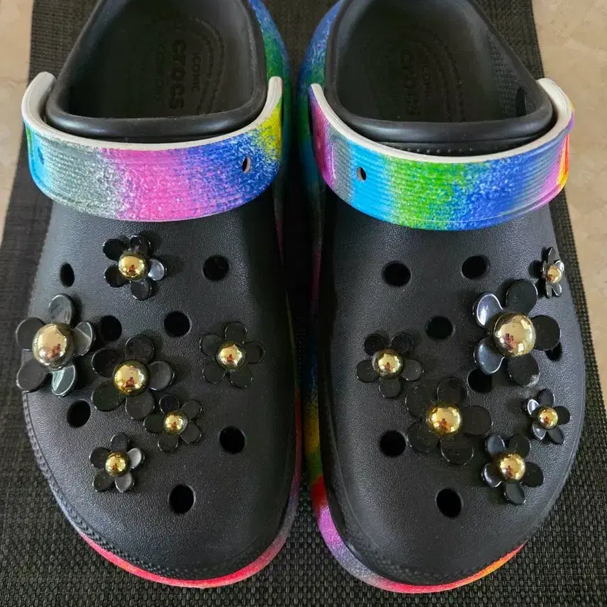 [BUNJANG] Crocs Rainbow Platform Clogs with Beads / 크록스 레인보우 플랫폼  (비즈포함)
