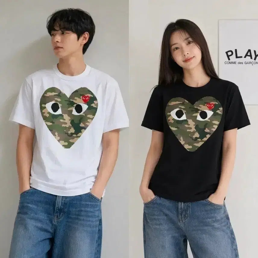 [BUNJANG] Comme des Garçons PLAY Camo Heart T-Shirt White/Black / 꼼데가르송 플레이 카모하트 반팔티 화이트/블랙