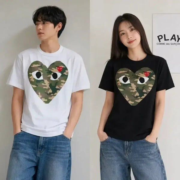 [BUNJANG] Comme des Garçons PLAY Camo Heart T-Shirt White/Black / 꼼데가르송 플레이 카모하트 반팔티 화이트/블랙