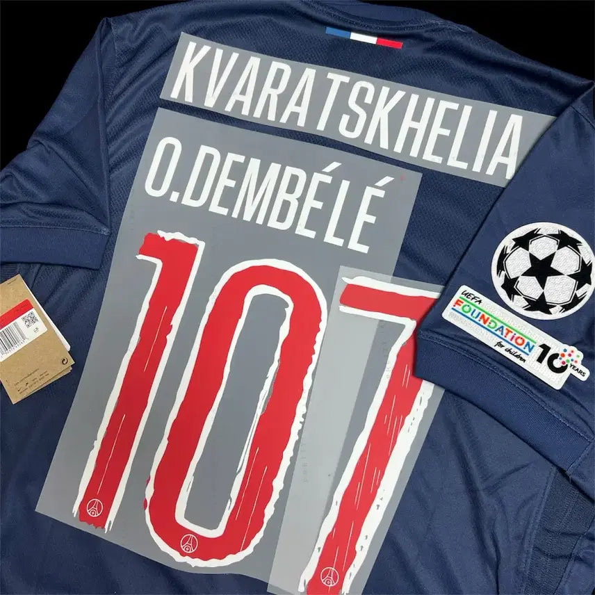 [BUNJANG] Paris Saint-Germain 24-25 Home Champions League Kit with Kvaratskhelia or Dembélé Name & Number / 풀마킹) 24-25 파리생제르망 홈 챔피언스리그 흐비차, 뎀벨레