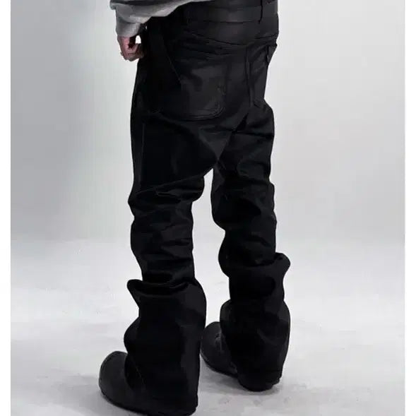 [BUNJANG] ARBAN Ruters Sagging Flare Pants Coated Black / [3] 아르반 루터스 새깅 플레어 팬츠 코팅 코티드 블랙