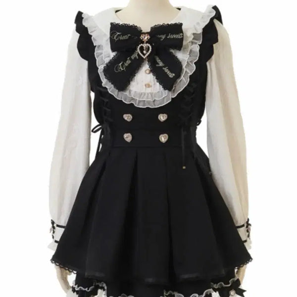 [BUNJANG] Liz Lisa Frill York Ribbon Setup Black / 리즈리사 셋업 - 프릴요크리본셋업 블랙