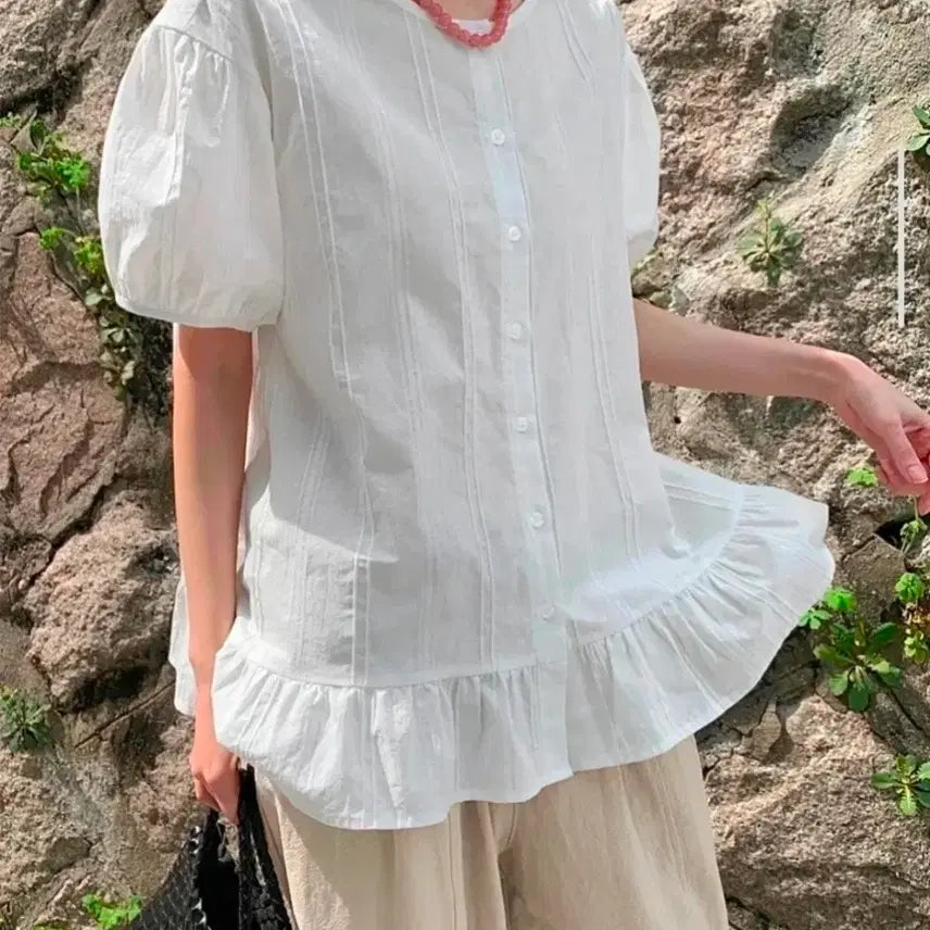 [BUNJANG] White Short-Sleeve Blouse / 빅사이즈 반팔 블라우스