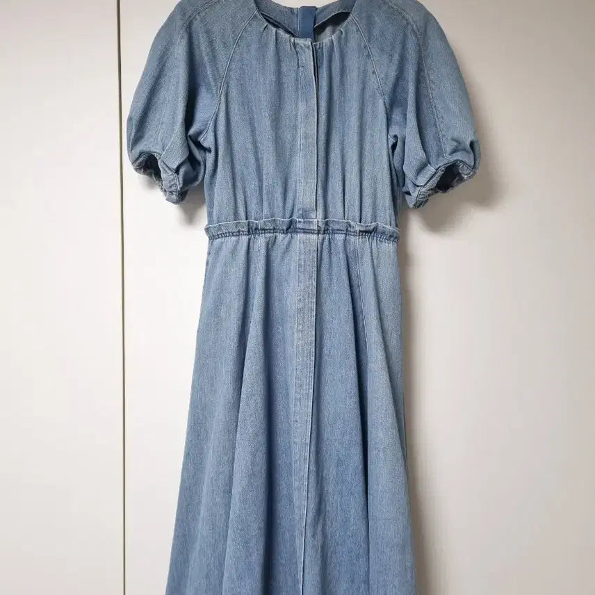 [BUNJANG] Denim Puff Sleeve Long Dress (Size 55) / 청 데님 퍼프소매 고급 원피스 55