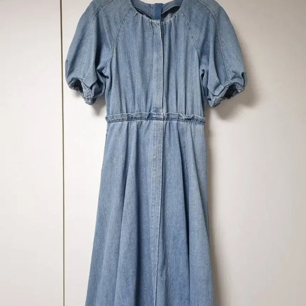 [BUNJANG] Denim Puff Sleeve Long Dress (Size 55) / 청 데님 퍼프소매 고급 원피스 55