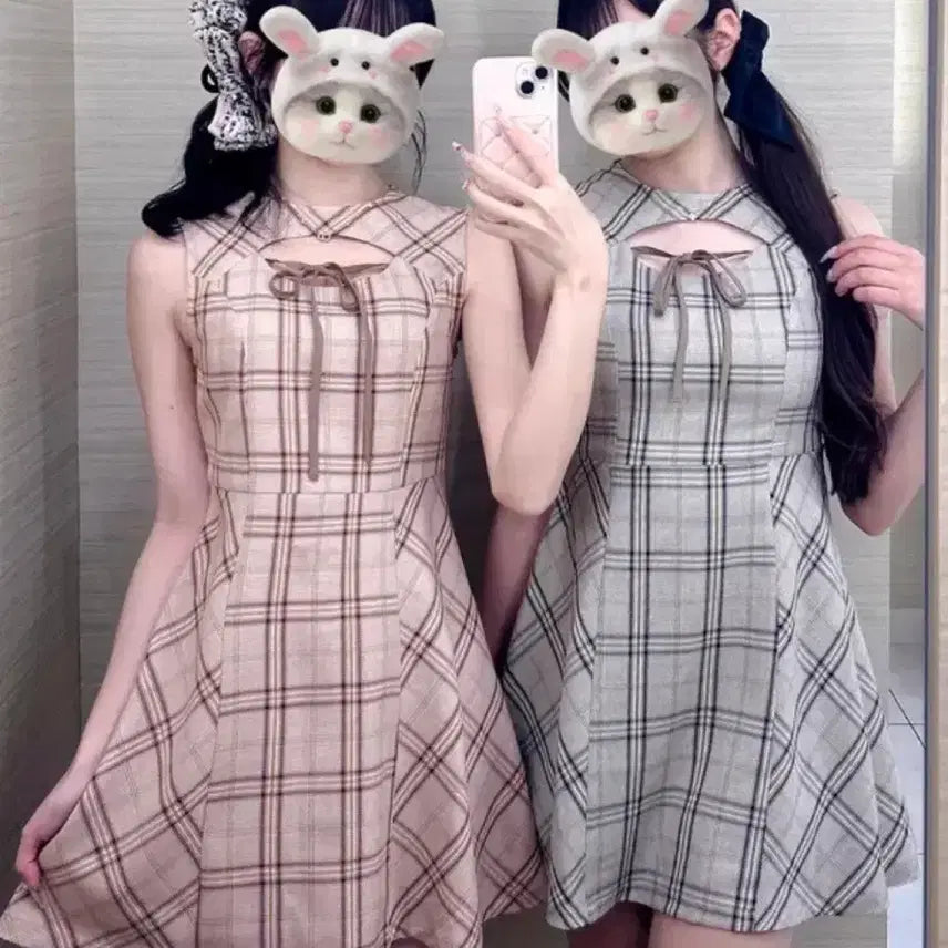[BUNJANG] GRL Beige Check Sleeveless Dress / 오늘만 2.0)GRL 그레일 스나계 베이지 체크 민소매 원피스 미셸마카롱