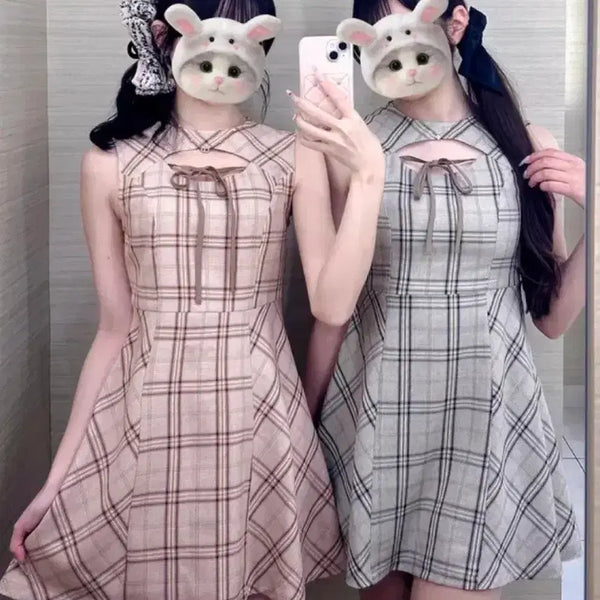 [BUNJANG] GRL Beige Check Sleeveless Dress / 오늘만 2.0)GRL 그레일 스나계 베이지 체크 민소매 원피스 미셸마카롱