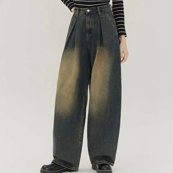 [BUNJANG] Jinmania Inverted Pintuck Balloon Fit Wide Denim Pants / 진마니아 인버티드 핀턱 벌룬핏 와이드 데님 팬츠