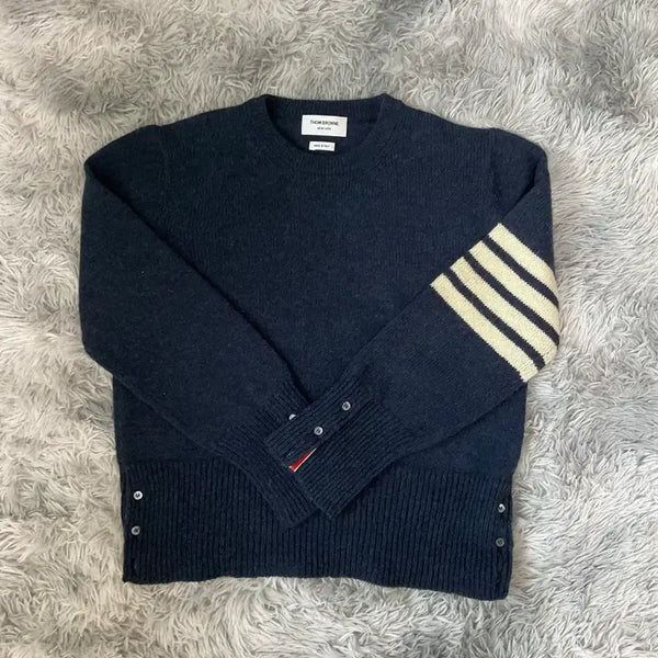 [BUNJANG] Thom Browne Striped Armband Shetland Navy Knit Size 4 / [S급 / 4사이즈] 톰브라운 사선완장 셰틀랜드 네이비 니트