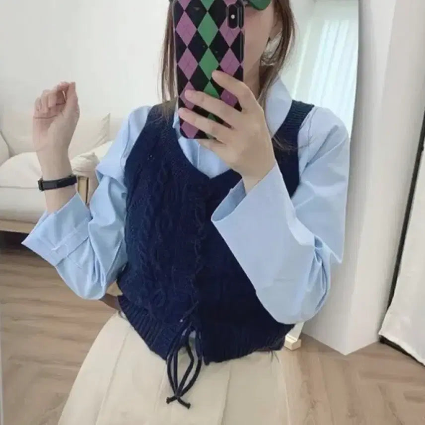 [BUNJANG] Corset Bustier Knit Vest Navy / [새상품] 코르셋 뷔스티에 니트 조끼 네이비