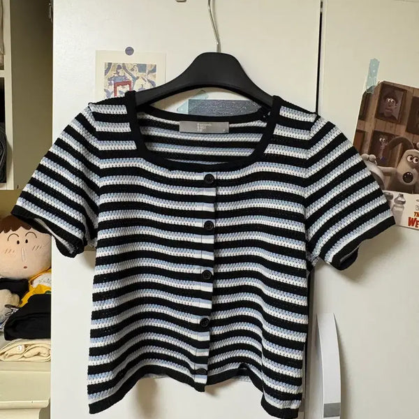 [BUNJANG] 8 Seconds Striped Short Sleeve Knit / 에잇세컨즈 단가라 반팔니트