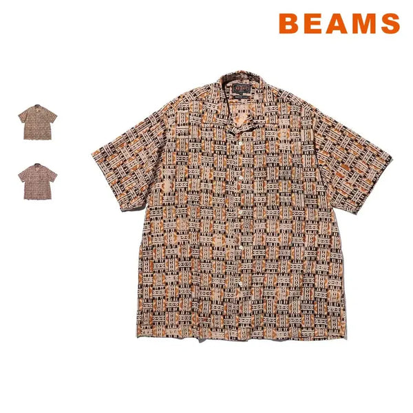 [BUNJANG] BEAMS PLUS Open Collar Block Print Shirt Type 3 / 빔즈 플러스 오픈칼라 블록프린트 셔츠 타입3