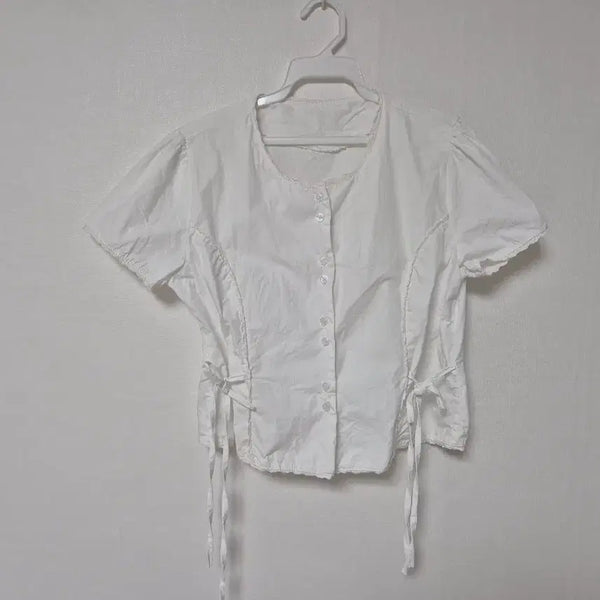 [BUNJANG] Women's White Short-Sleeve Blouse - Size S / 여성용 화이트 반팔 블라우스 S