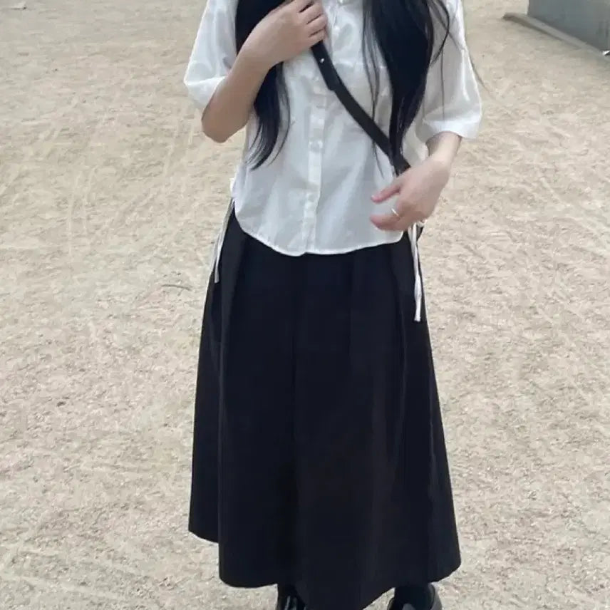 [BUNJANG] Pleated A-Line Long Skirt Black / 핀턱 플레어 에이라인 롱 스커트