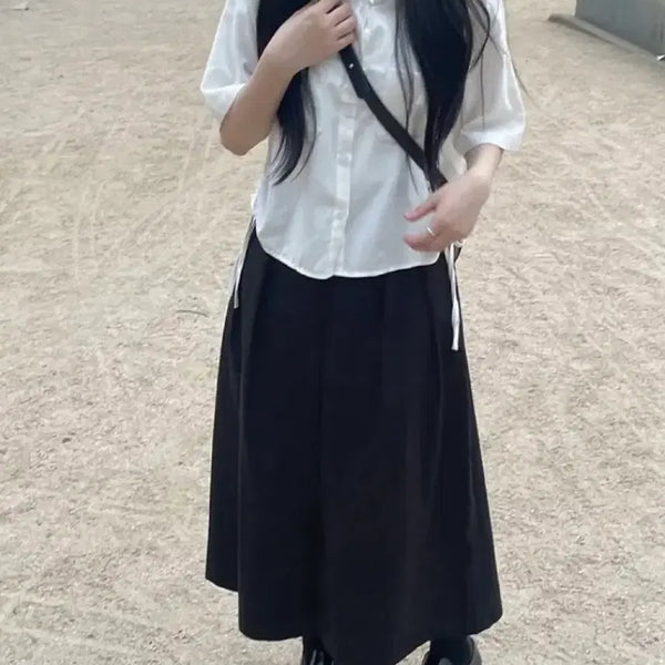 [BUNJANG] Pleated A-Line Long Skirt Black / 핀턱 플레어 에이라인 롱 스커트