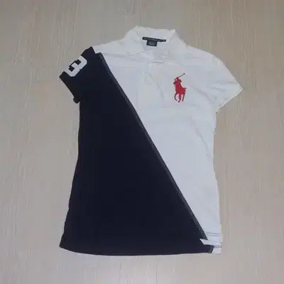 [BUNJANG] Polo White Navy Stripe Short Sleeve Polo Shirt (Size 55) / (55)819-11C. 폴로/화이트네이비사선 반팔카라티셔츠