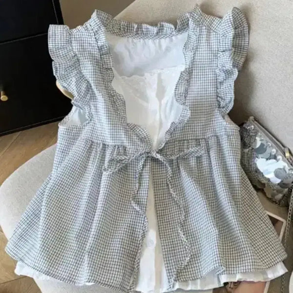 [BUNJANG] Check Frill Blouse / 체크 프릴 블라우스