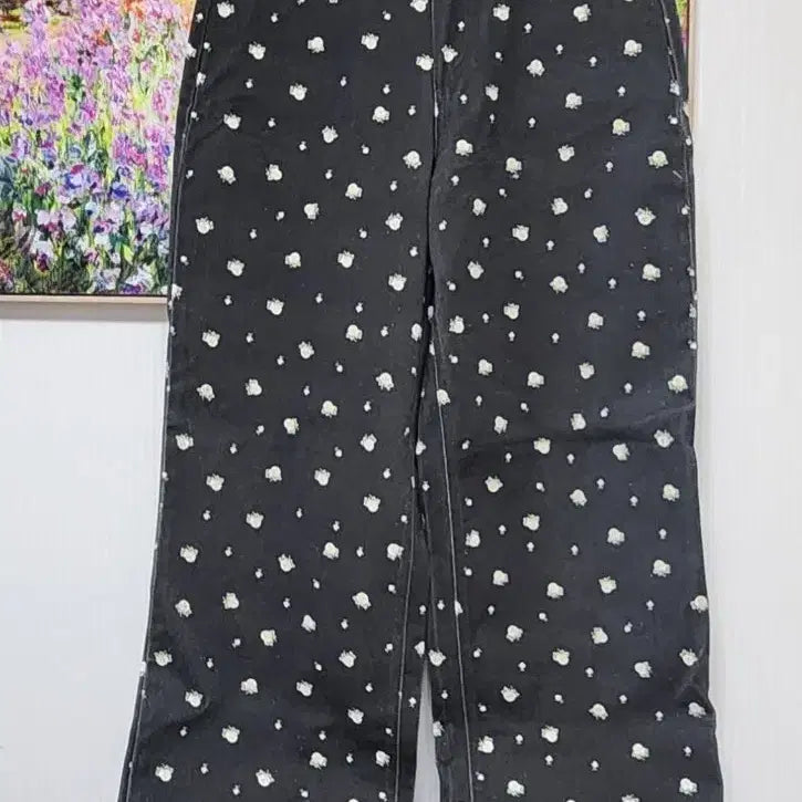 [BUNJANG] Floral Wide Denim Pants - Black / (새상품) 플로럴 와이드 데님 팬츠 블랙